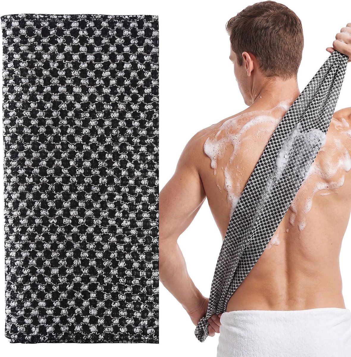Japanse peeling handdoek extra lang - zwart - comfortabele wasdoek - perfect voor een verfrissende douche - ShopVlot