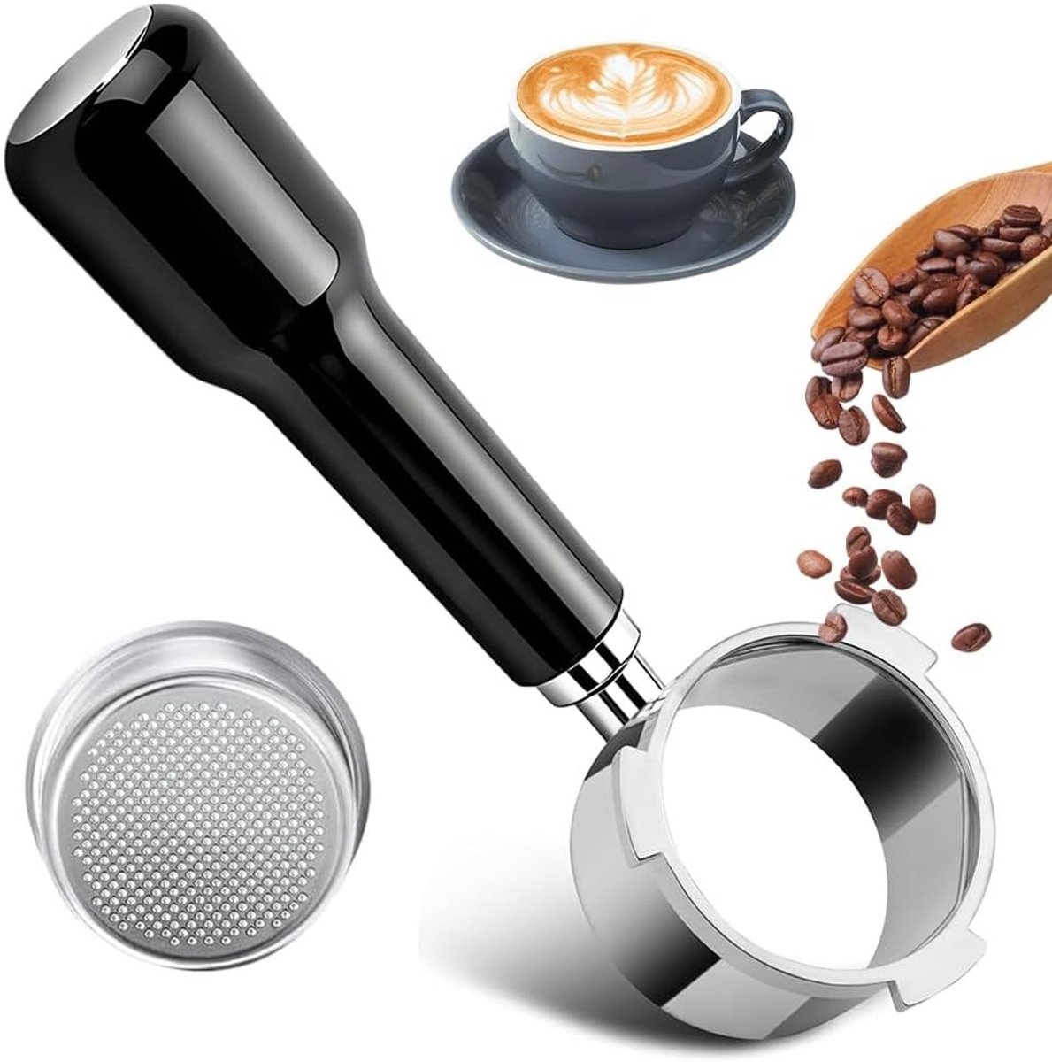 Bottomless filterdrager 51 mm voor DeLonghi Dedica EC860/EC850/EC820/EC785/EC685/EC680, inclusief 2-kops filtermand, ergonomische handgreep en afneembare filtermand voor optimale koffiebereiding