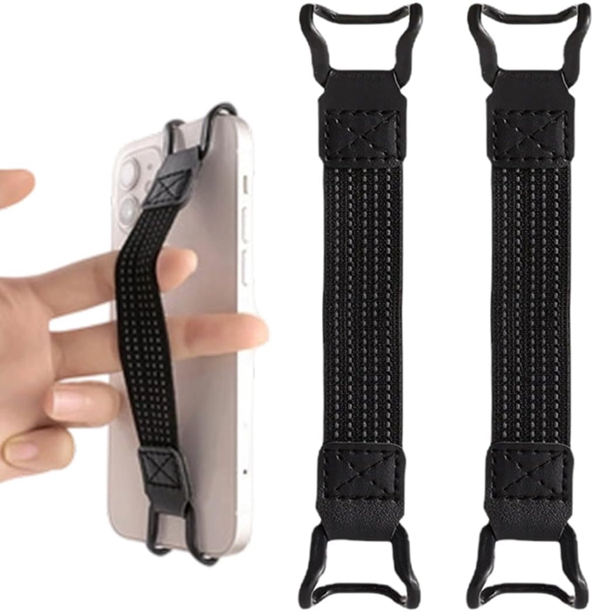 Pack of 2 Versatile Elastic Straps with Cord for E-Reader and Tablet Holder for Fingers and Grip (7x13cm) (Black) - ShopVlot