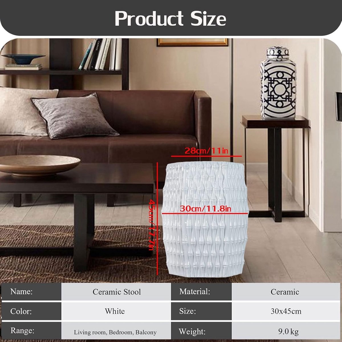 Decorative Ceramic Garden Stool with Glazed Hollow Out Living Room Side Table for Changing Shoes, Suitable for Living - ShopVlot