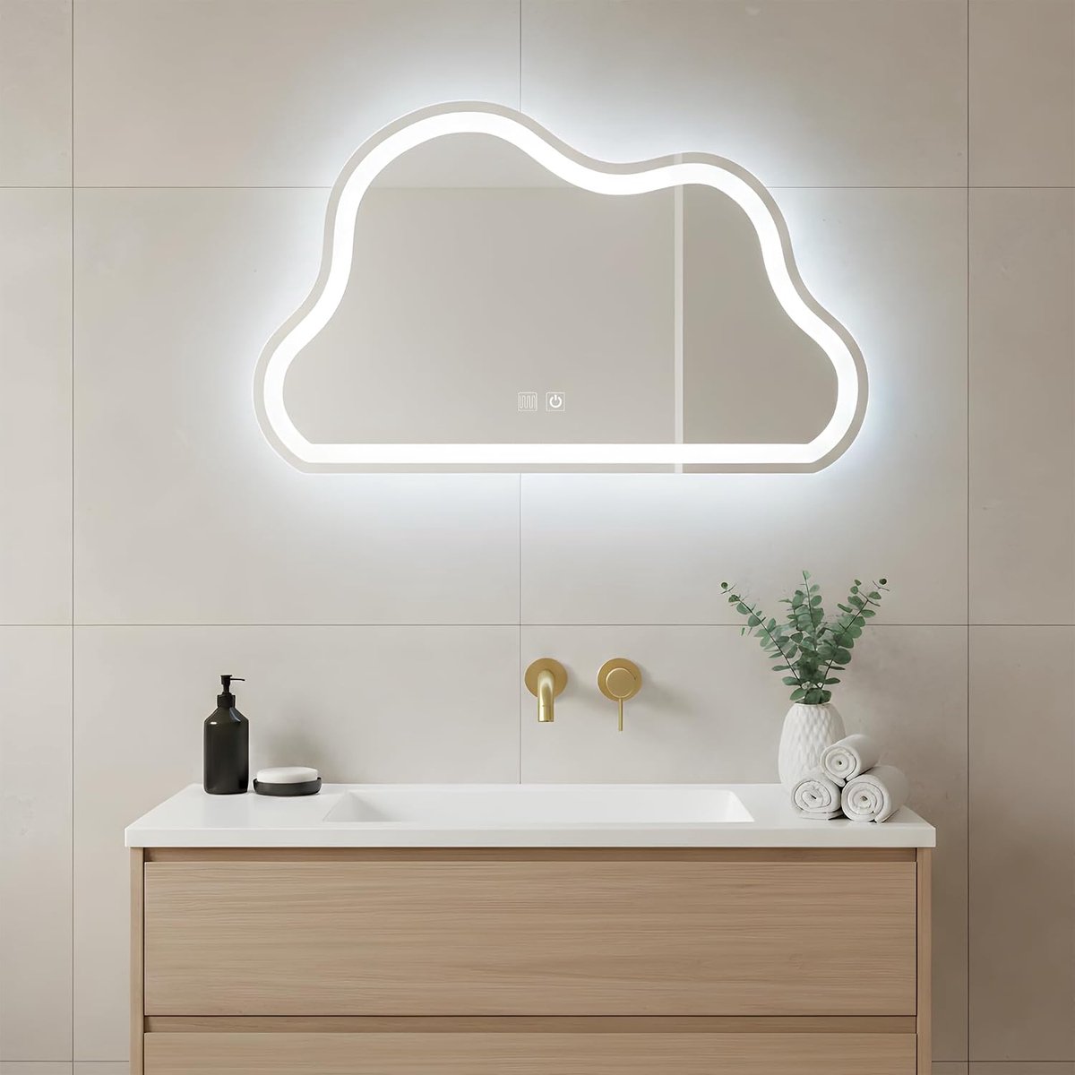 Clouds Bathroom Mirror 80x50cm with LED Lighting - Dimmable, 3 Light Colours, Anti Condens, With Plug and Direct - ShopVlot