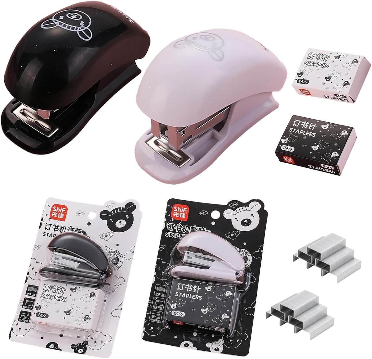 Mini nietmachine set - Schattige tacker - Papier organiseren - Geïntegreerde verwijderaar - 24 vellen capaciteit - Zwart-wit