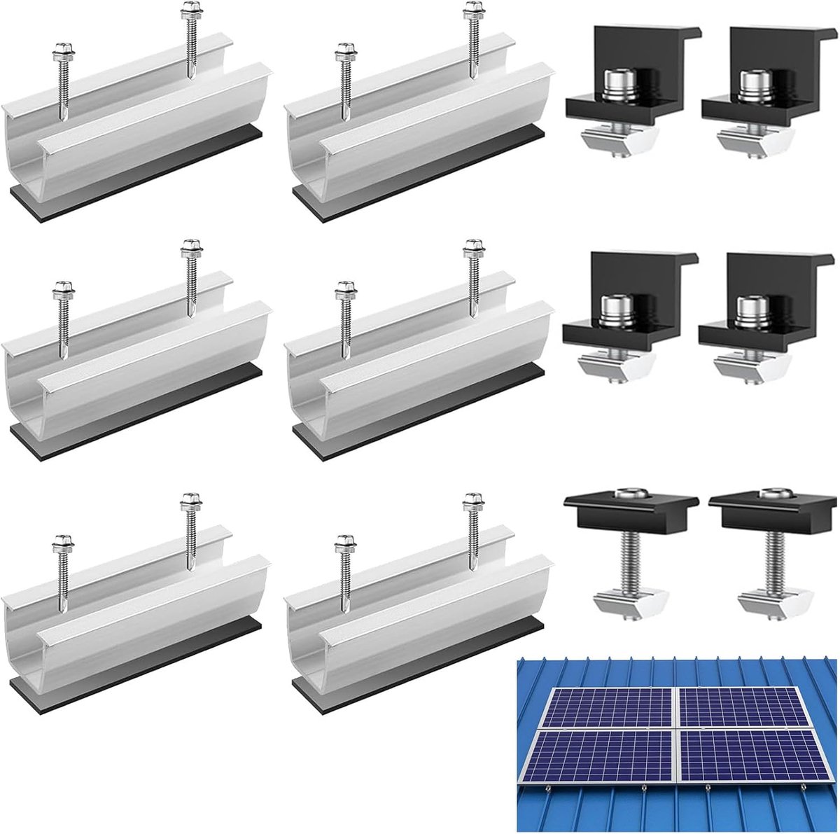 Solar panel houder set 6pcs - 120mm montagerails - Aluminium met klemmen en rubber pads - ShopVlot