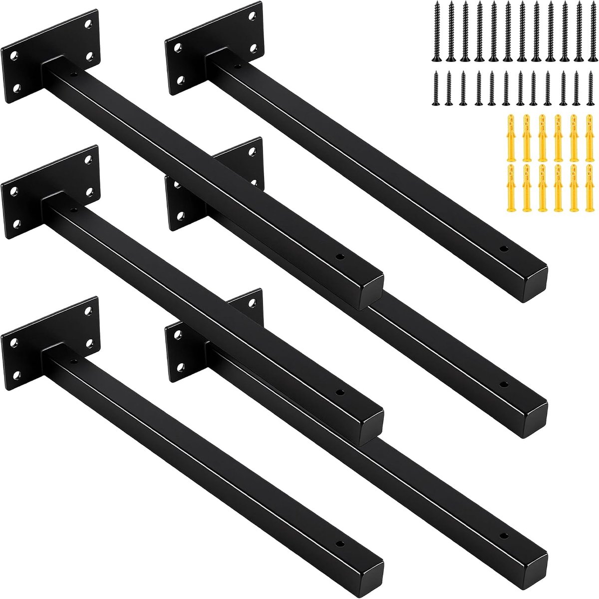 Plankhouder 300 mm - Zwart staal - Set van 6 - Betrouwbare wandbeugels voor zware lasten - ShopVlot