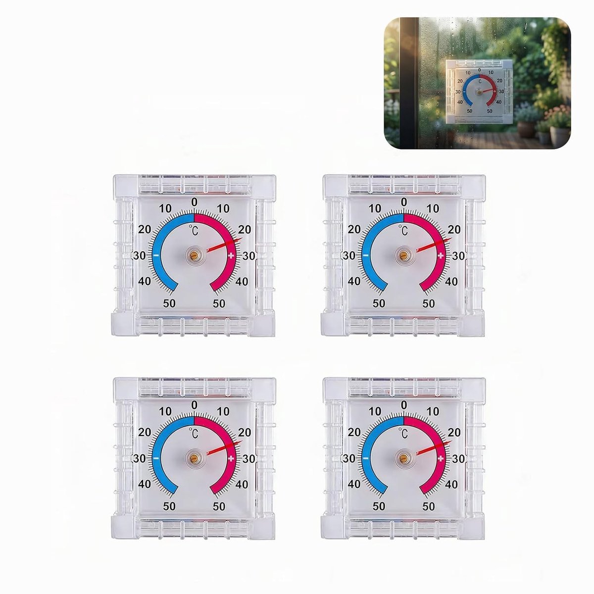 Buitenthermometer Set van 4 - Analoge Thermometer - Weerbestendig - Nauwkeurige Temperatuurmeting van -50°C tot +50°C - ShopVlot