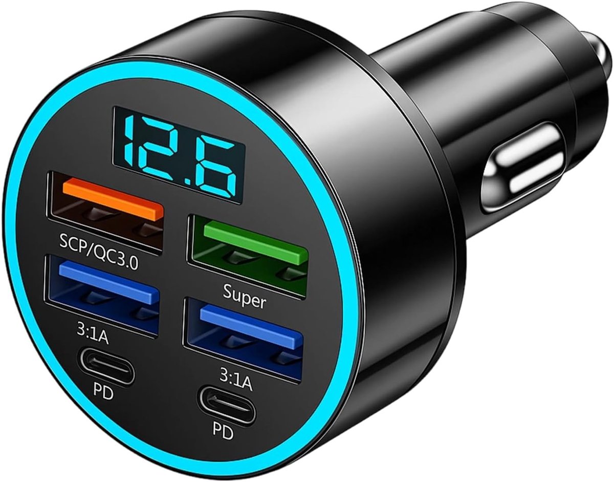 Autolader 66 W - 6 USB Poorten - Snelladen - Gelijktijdig meerdere apparaten opladen - ShopVlot
