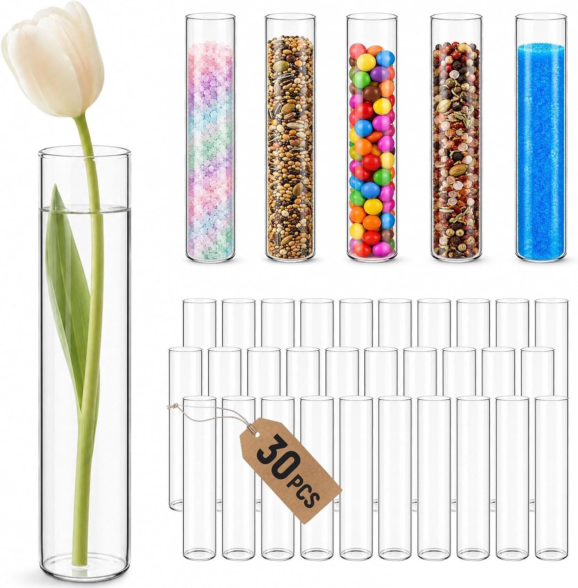 Reageerbuisjes 30 stuks - borosilicaatglas - transparant - perfect voor bloemen en planten - ShopVlot