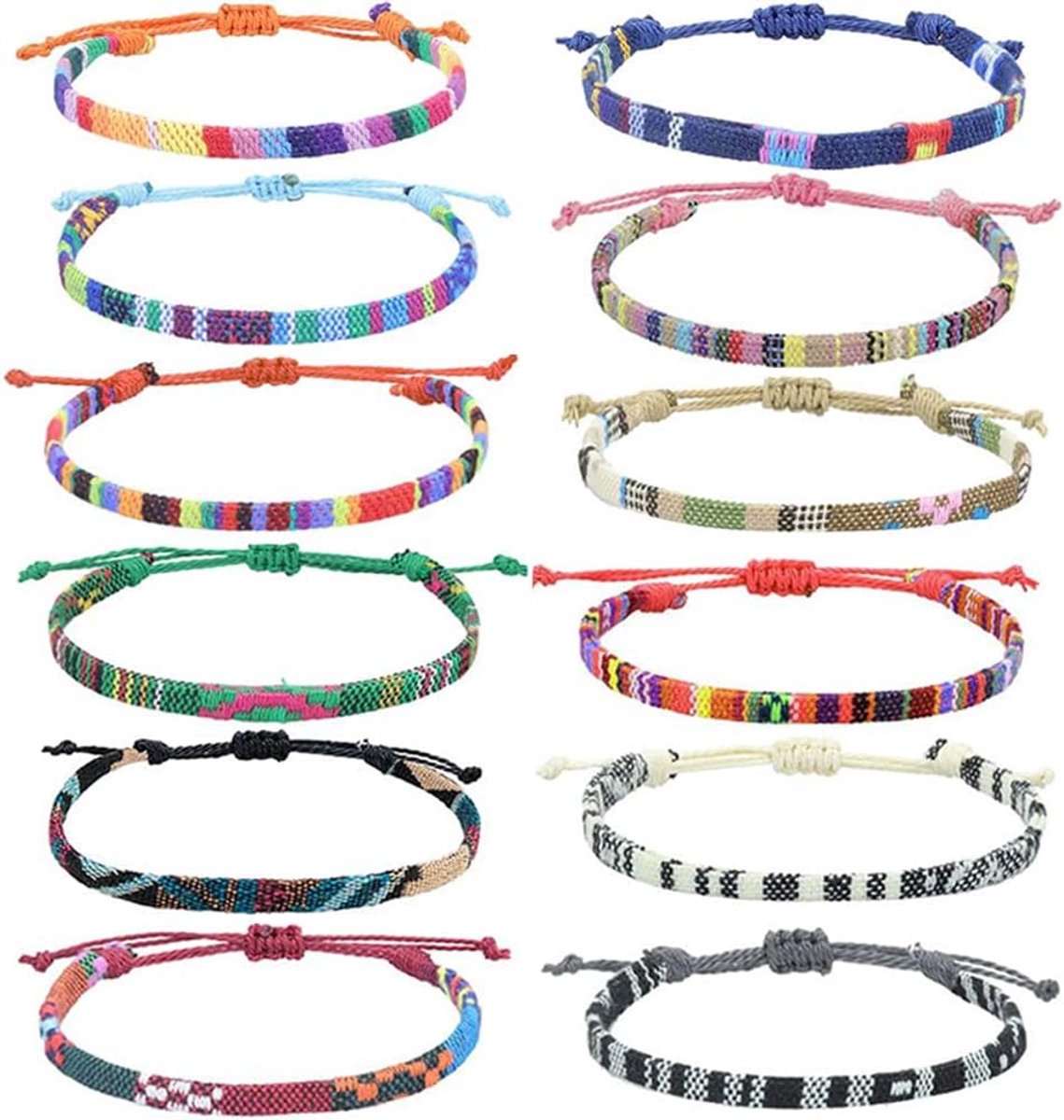 Vriendschapsarmbanden 12 stuks - Bohemian strandarmband - Handgemaakte stoffen enkelband - Perfect voor vrienden - ShopVlot