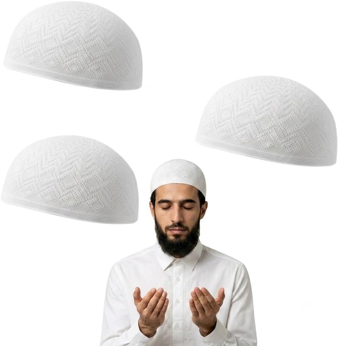 Kufi gebedsmuts heren - standaardmaat - gebreid - perfect voor Ramadan en Eid - ShopVlot