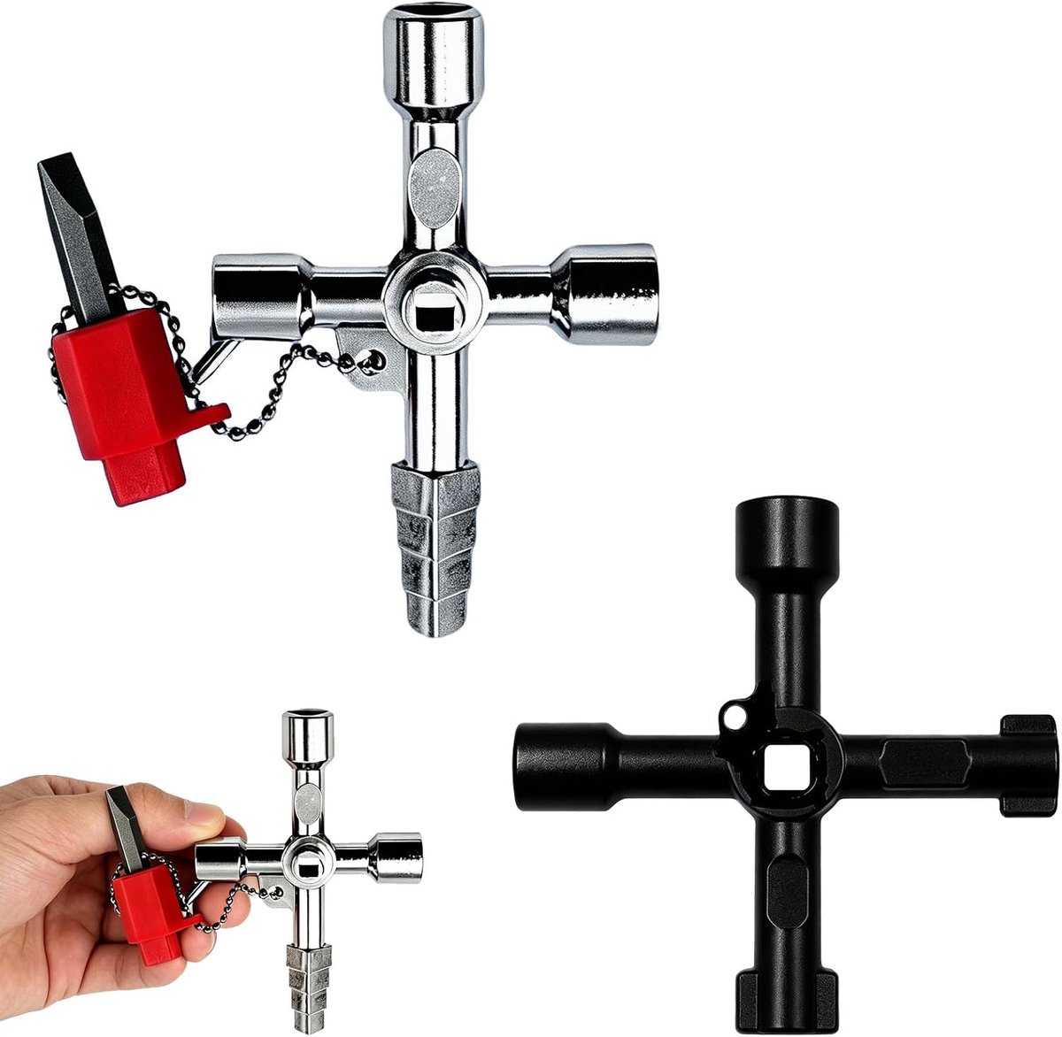 Set van 2 universele sleutels - 4-weg kruissleutel - multifunctioneel - ideaal voor elektriciens - ShopVlot