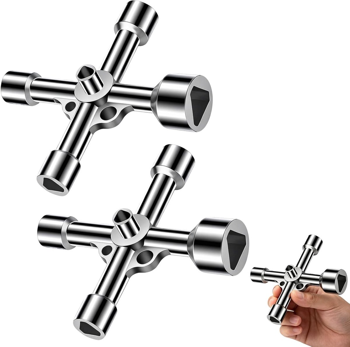 Set van 2 multifunctionele sleutels - driehoekige sleutels - 5 maten 7 mm tot 18 mm - ideaal voor gas, water en elektra - ShopVlot