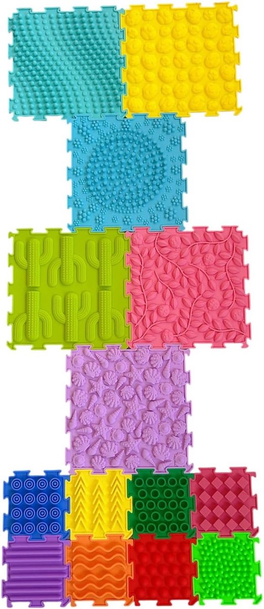 Set van 14 Sensorische Orthopedische Massagematten, 6 Grote en 8 Kleine Tegels, Multicolore Siliconen Textuur voor Kinderen en Volwassenen, Perfect voor Ontspanning en Stimulatie