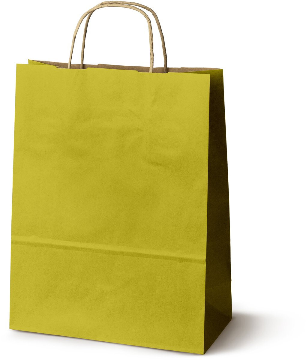 Gele papieren draagtas 24x10x32cm met gedraaid papieren handvat (5 stuks)