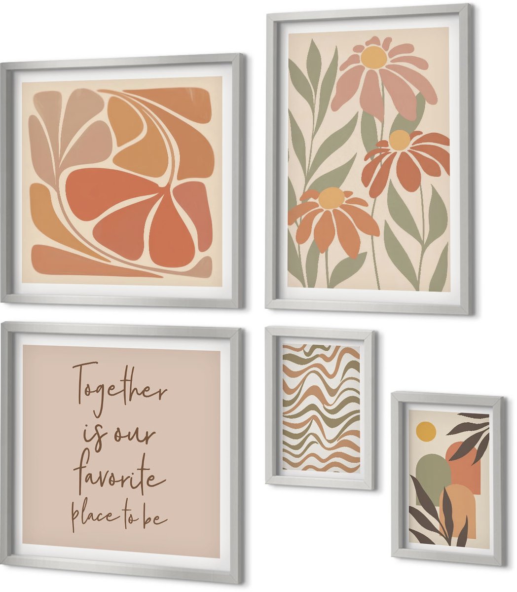 Coloray 5-Delige Schilderij Set - Berglandschap Met Mist, Water En Herten - 20 x 30 cm - Muurdecoratie - Wanddecoratie - Hal
