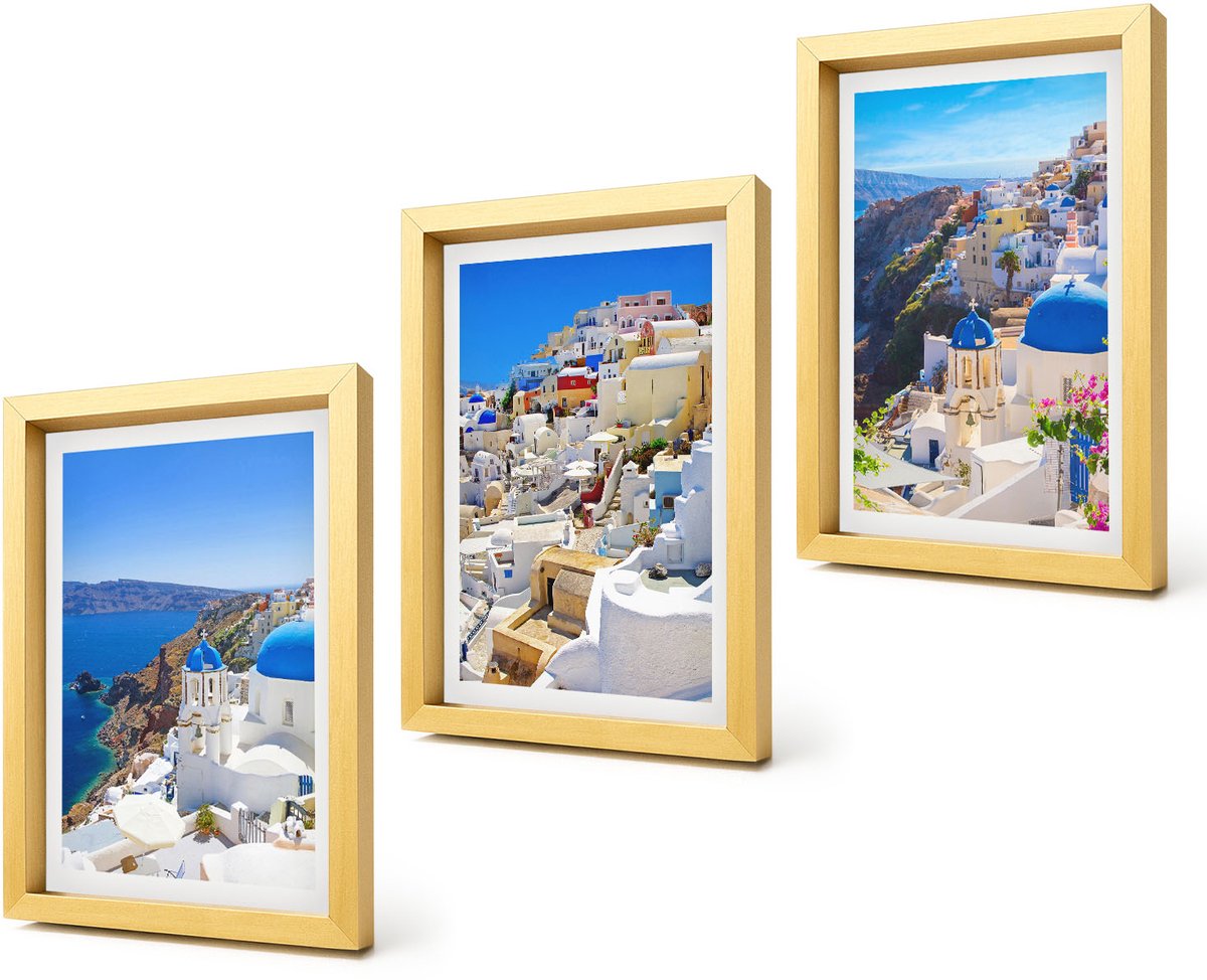 Coloray 4-Delige Schilderij Set - Landschapsarchitectuur en uitzichten op de stad Oia op Santorini, Griekenland - 20 x 30 cm - Decoratieve Schilderijen - Woonkamer - Interieur - Muurdecoratie