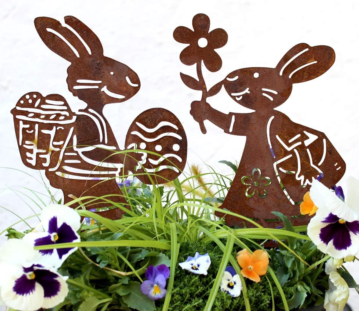 LB H&F Easter Bunny Set Funny: Metal, Easter Decoration, Garden Stake, Garden Decoration, 2 x Rabbit (Boy and Girl) - ShopVlot