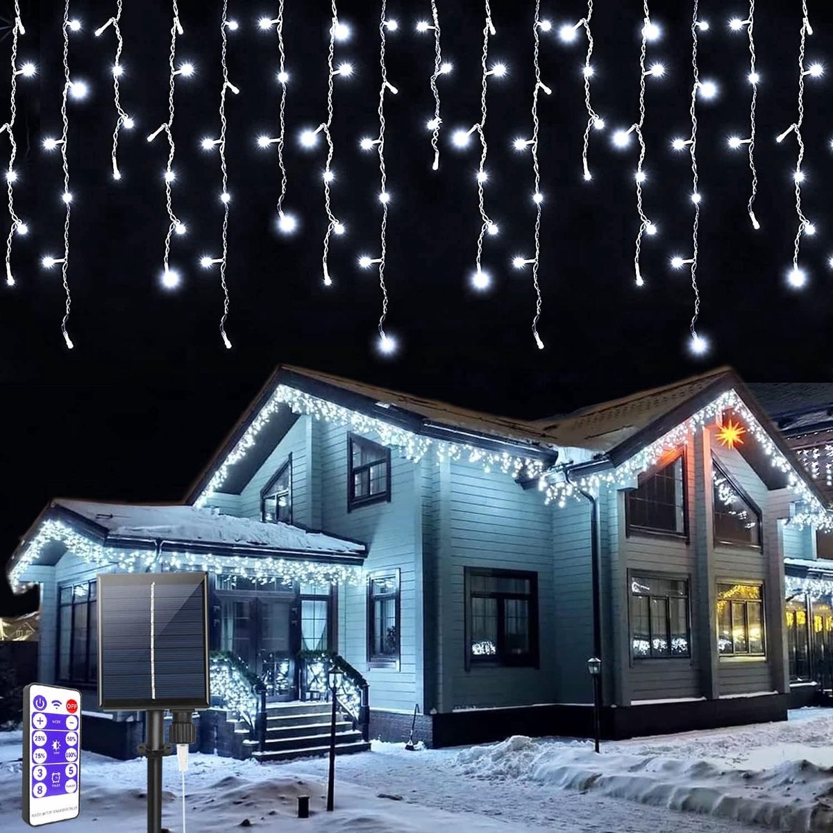 Solarverlichting icicle lights 7m - 256 LED's - 8 verlichtingsmodi - perfecte decoratie voor buiten - ShopVlot