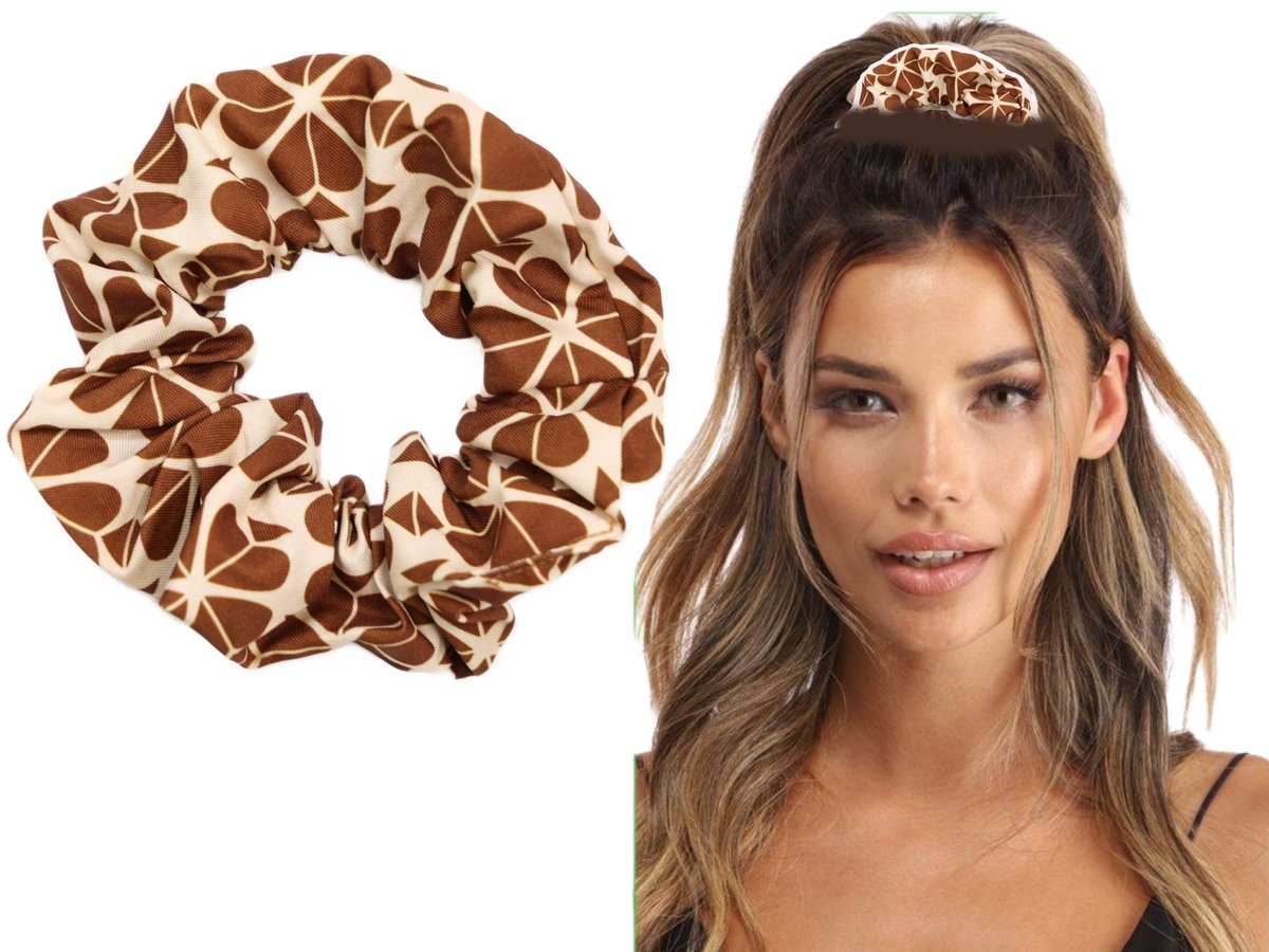 Chouchou haarband - Zachte Frotte Elastiek - Bruin/Wit