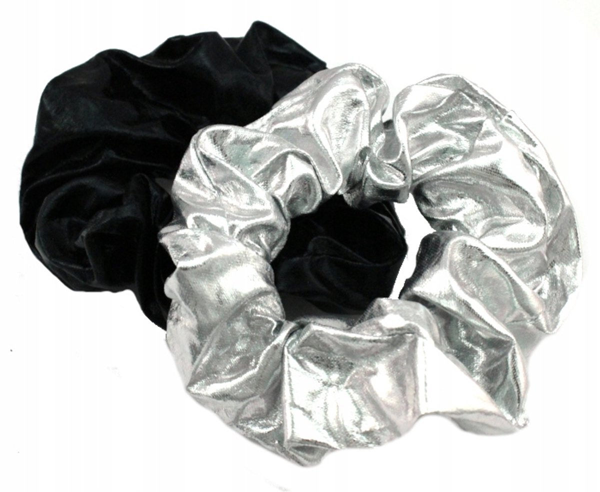 Metalen Scrunchies Haarbanden - Zwart & Zilver (2 stuks)