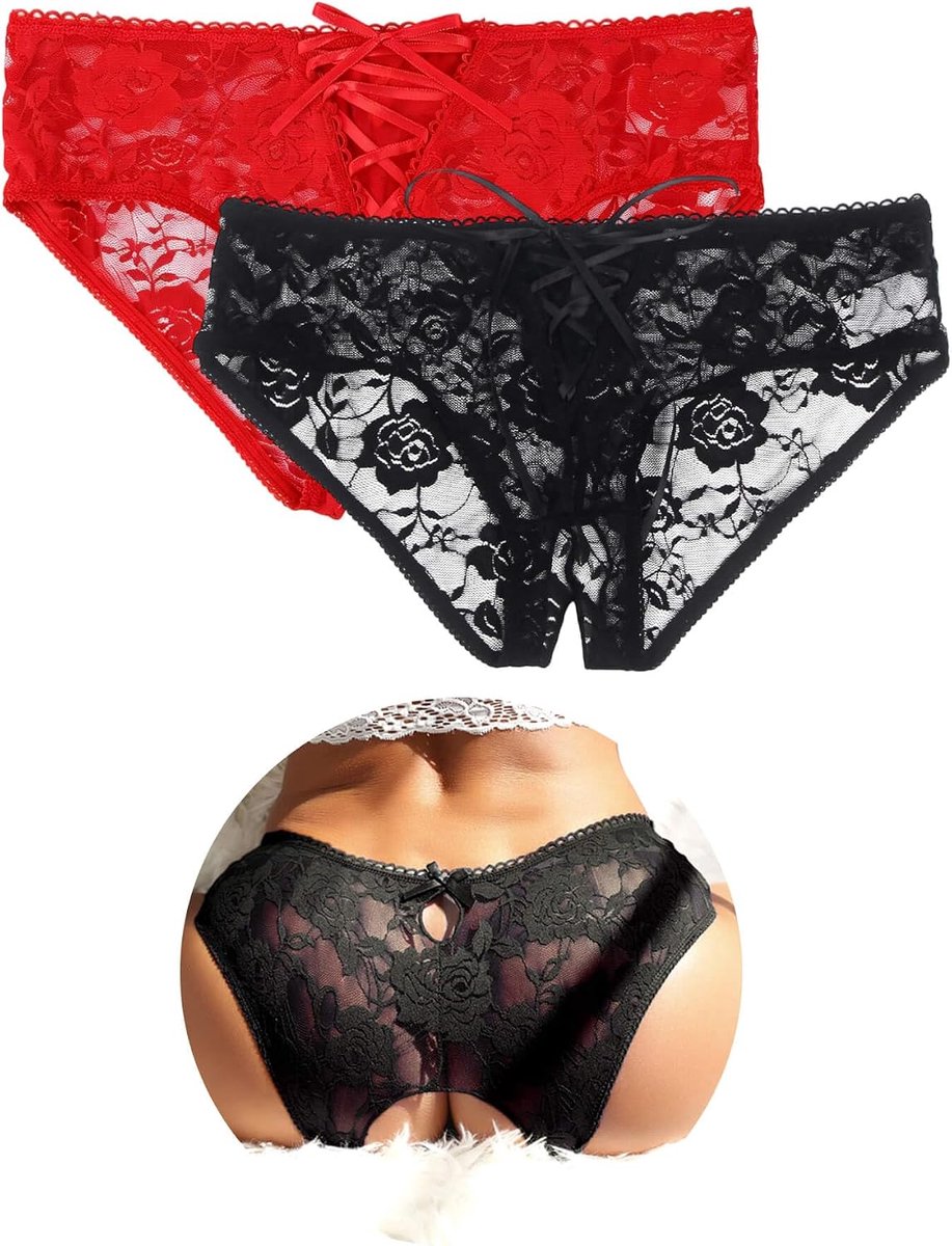Erotische Tanga Slip Dames M-L - Zwart/Rood - Sexy Ondergoed - Verleidelijke Look - ShopVlot