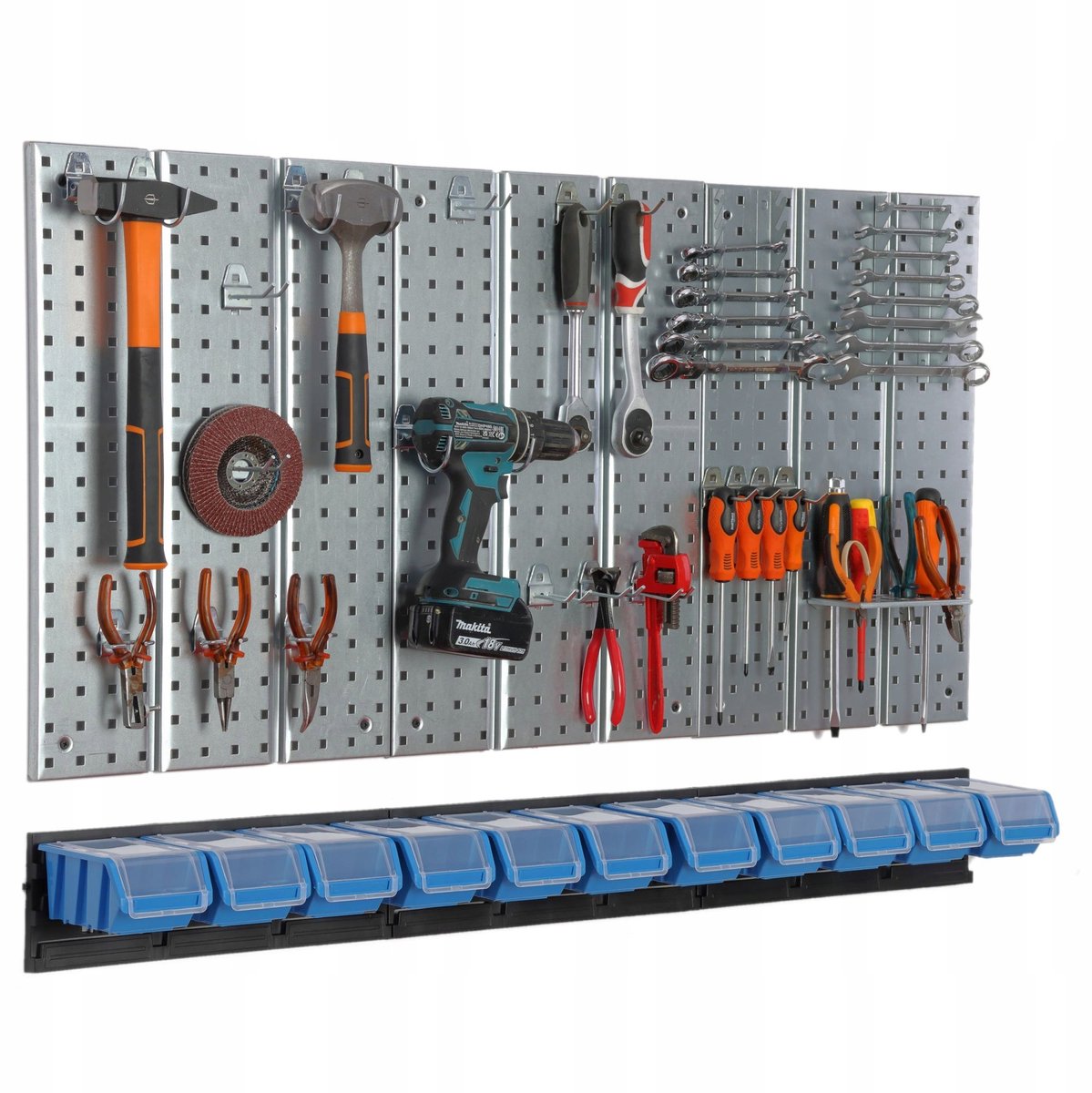 Gereedschapsbord metaal 1170x713mm met 11 bakjes voor werkplaats