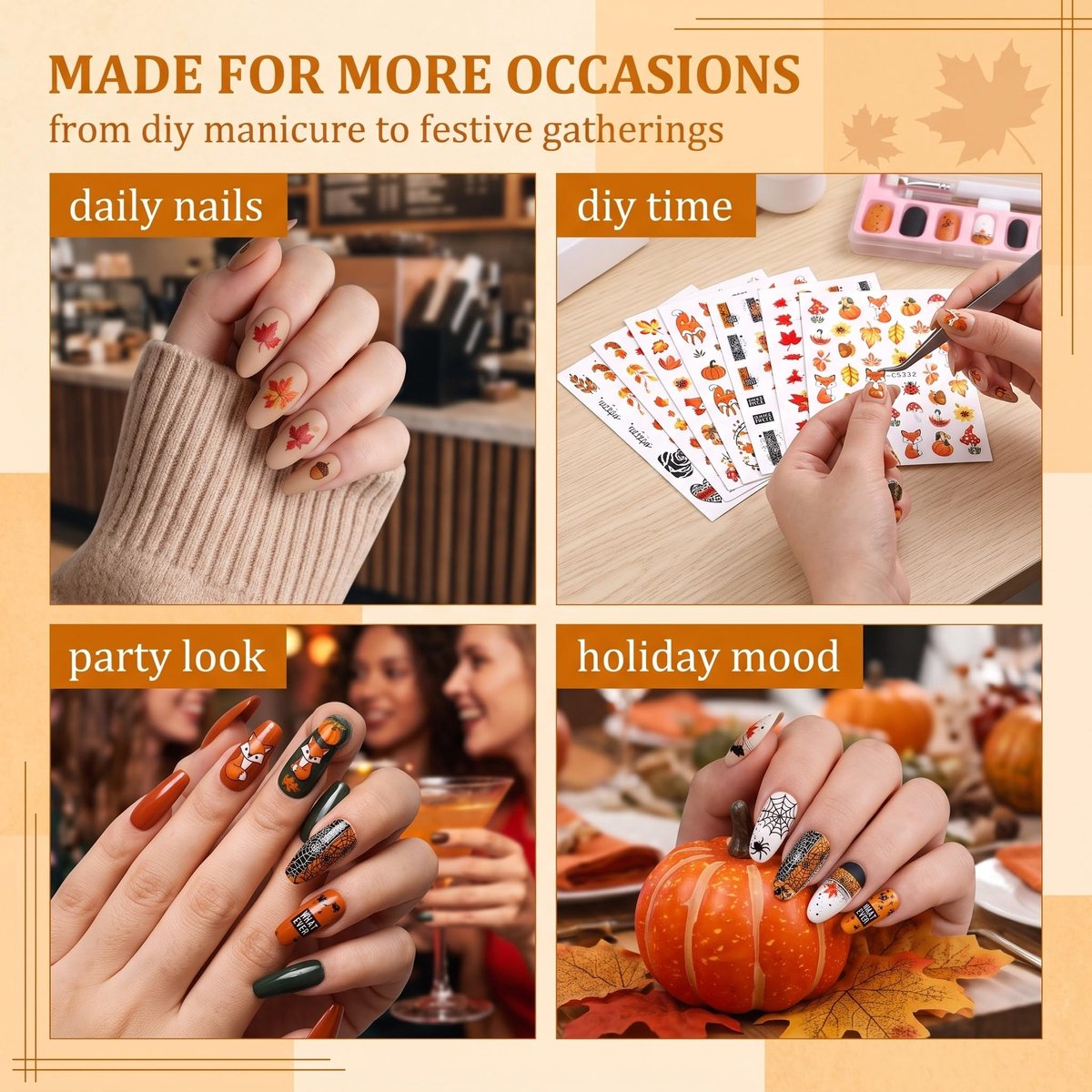 Herfstnagelstickers 3D - zelfklevende nagelkunst - manicuredecoratie voor vrouwen - perfect voor Thanksgiving - ShopVlot