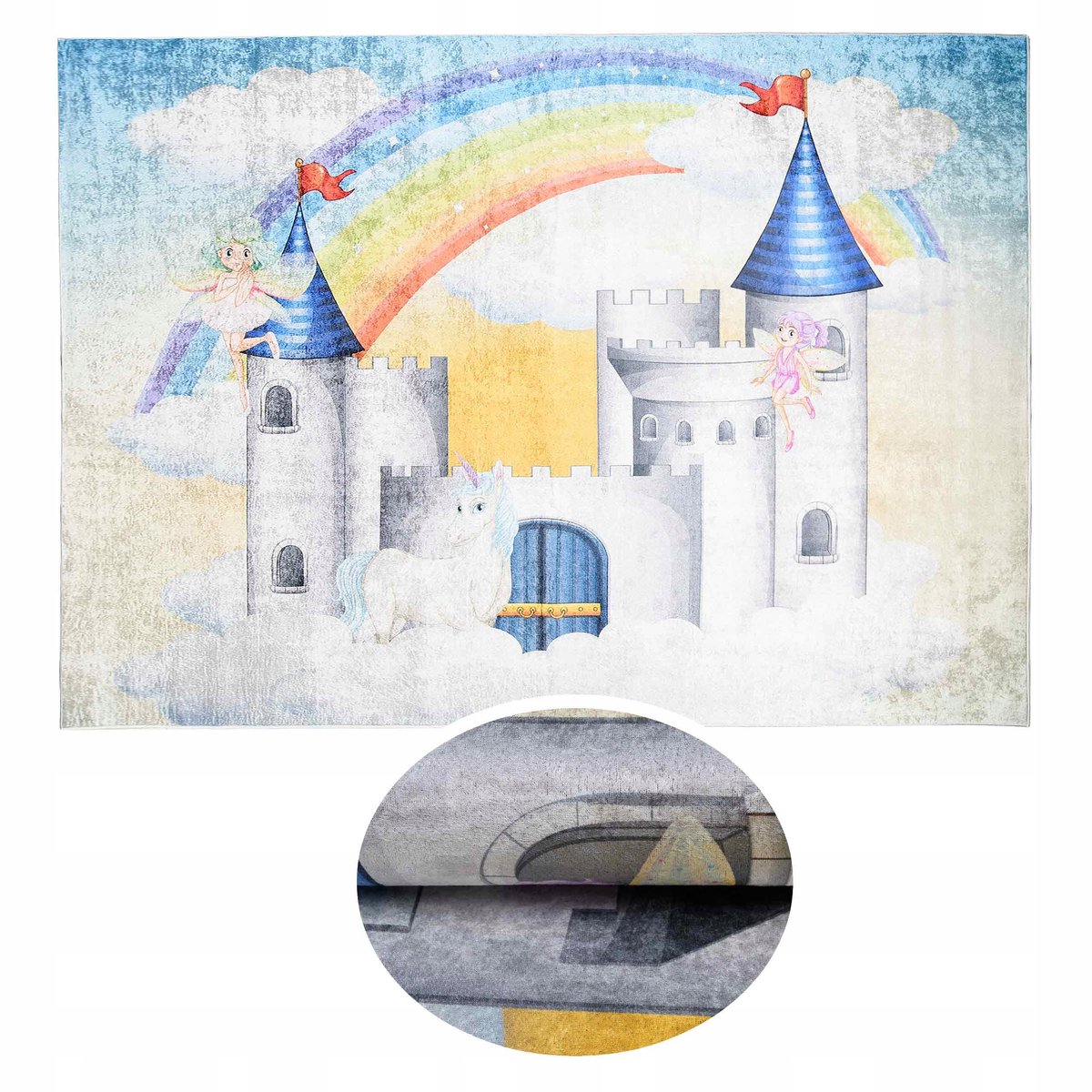 Antislip Wasbaar Vloerkleed Kinderkamer Regenboog Paleis 140x200 cm