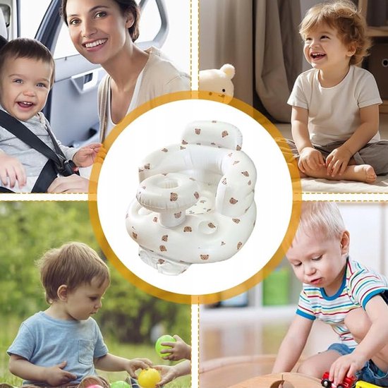 Opblaasbaar Babyzitje - Baby Stoeltje met Berenprint - Omringende Ondersteuning - Hoge Gebogen Rugleuning - Ingebouwde Luchtpomp - Opvouwbaar PVC Ontwerp - Voor Baby’s van 3-36 Maanden, Binnen en Buiten — afbeelding 5