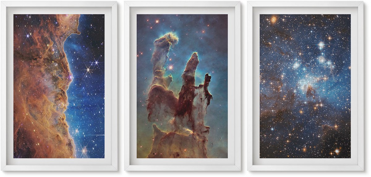 Wallfluent 3-Delige Schilderij Set - Ruimtelandschappen Met Sterrenstelsels En Nevels - 40 x 60 - Muurdecoratie - Interieur Decoratie - Woonkamer Decoratie