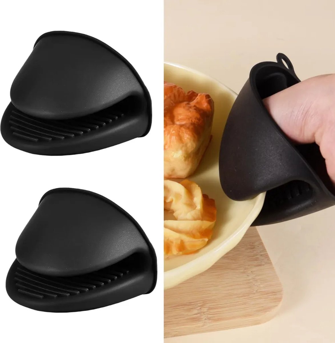 Mini ovenwanten, gemaakt van hittebestendig siliconen, Geschikt vooreen verdikt ontwerp, Geschikt voor frituren Geschikt voorhete lucht, grillen en bakken. Zwart.