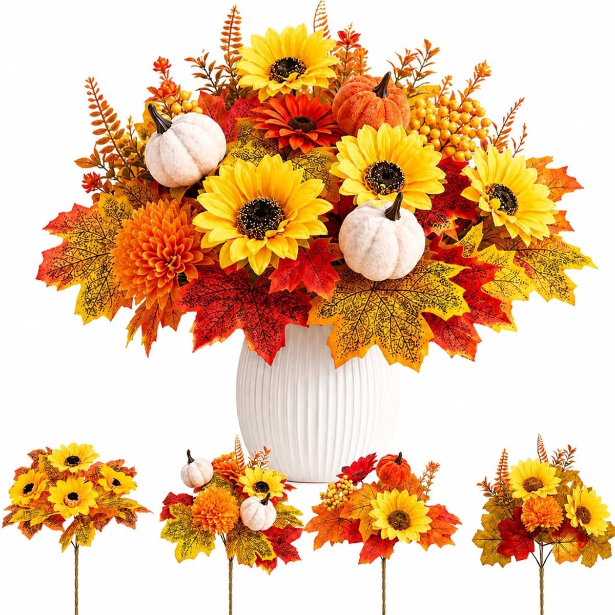 kunstherfstbloemen set - 4 bundels - diverse bloemen en takken - sfeervolle herfstdecoratie - ShopVlot