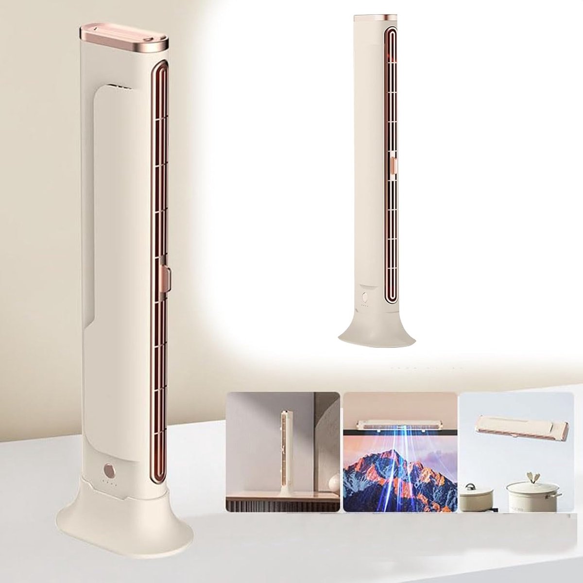 Oplaadairconditioning torenventilator - bladloos, stil - 360° luchtstroom - ideaal voor slaapkamer, kantoor, keuken - ShopVlot