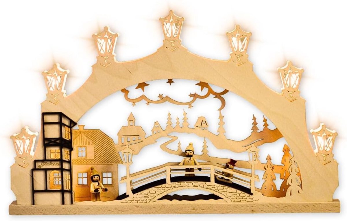 LED lichtsnoer kerstdecoratie - houten lichtboog - winterkinderen motief - sfeervolle raamverlichting - ShopVlot