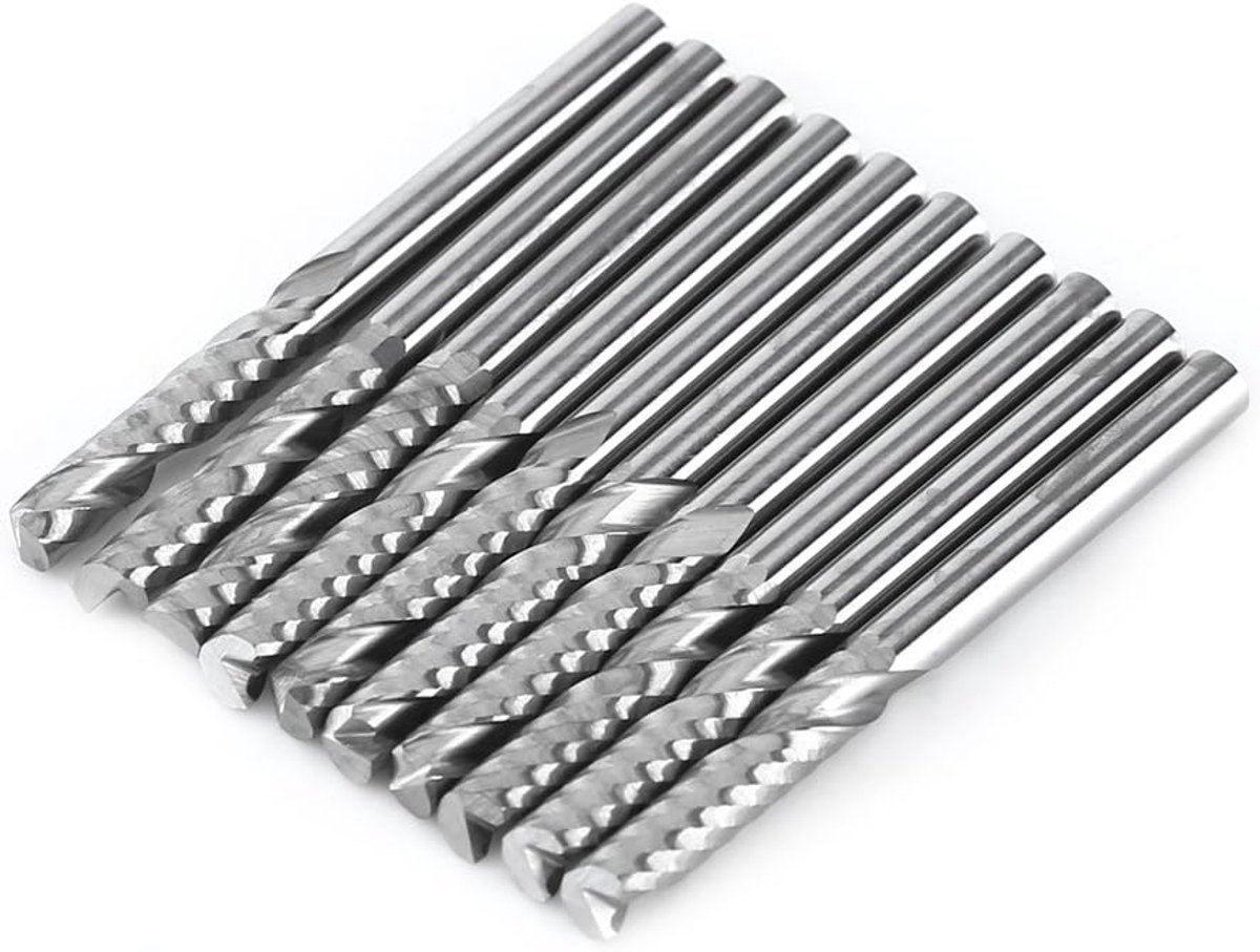 Freesbit 10St Single Flute 3,175mm - Wolfraise - Harde tungsten carbide - Voor hout en acrylaat - ShopVlot
