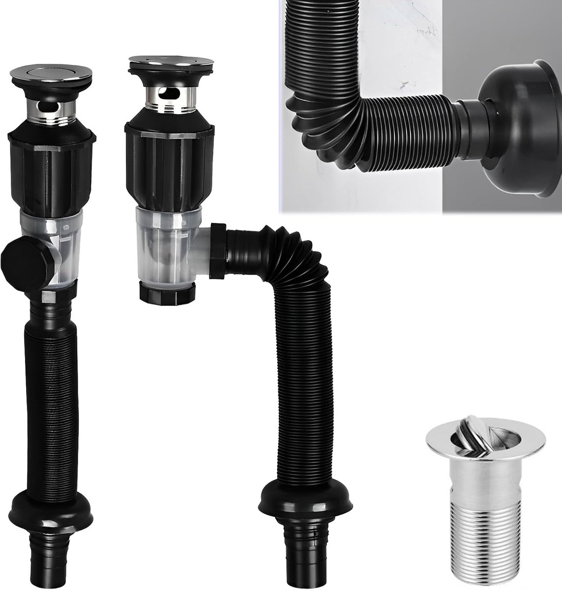 Siphon bassin set 300-1000 mm - Uitbreidbare afvoerbuis - Geur- en insectenbestendig - Ideaal voor badkamer - ShopVlot