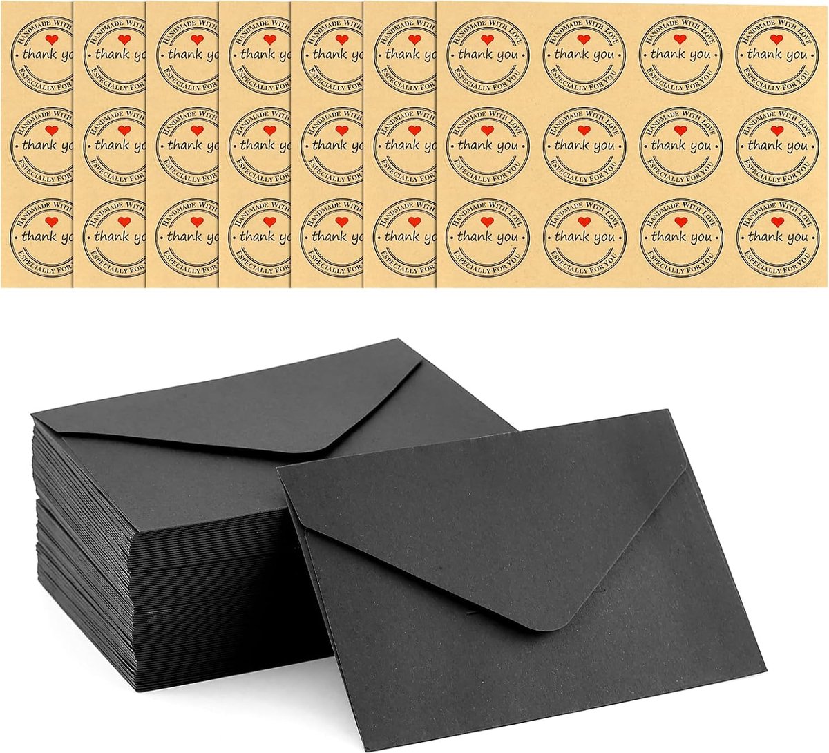Enveloppen kraftpapier 15 x 10 cm - zwarte klassieke vouwenveloppen - 80 stuks - voor wenskaarten en uitnodigingen - ShopVlot