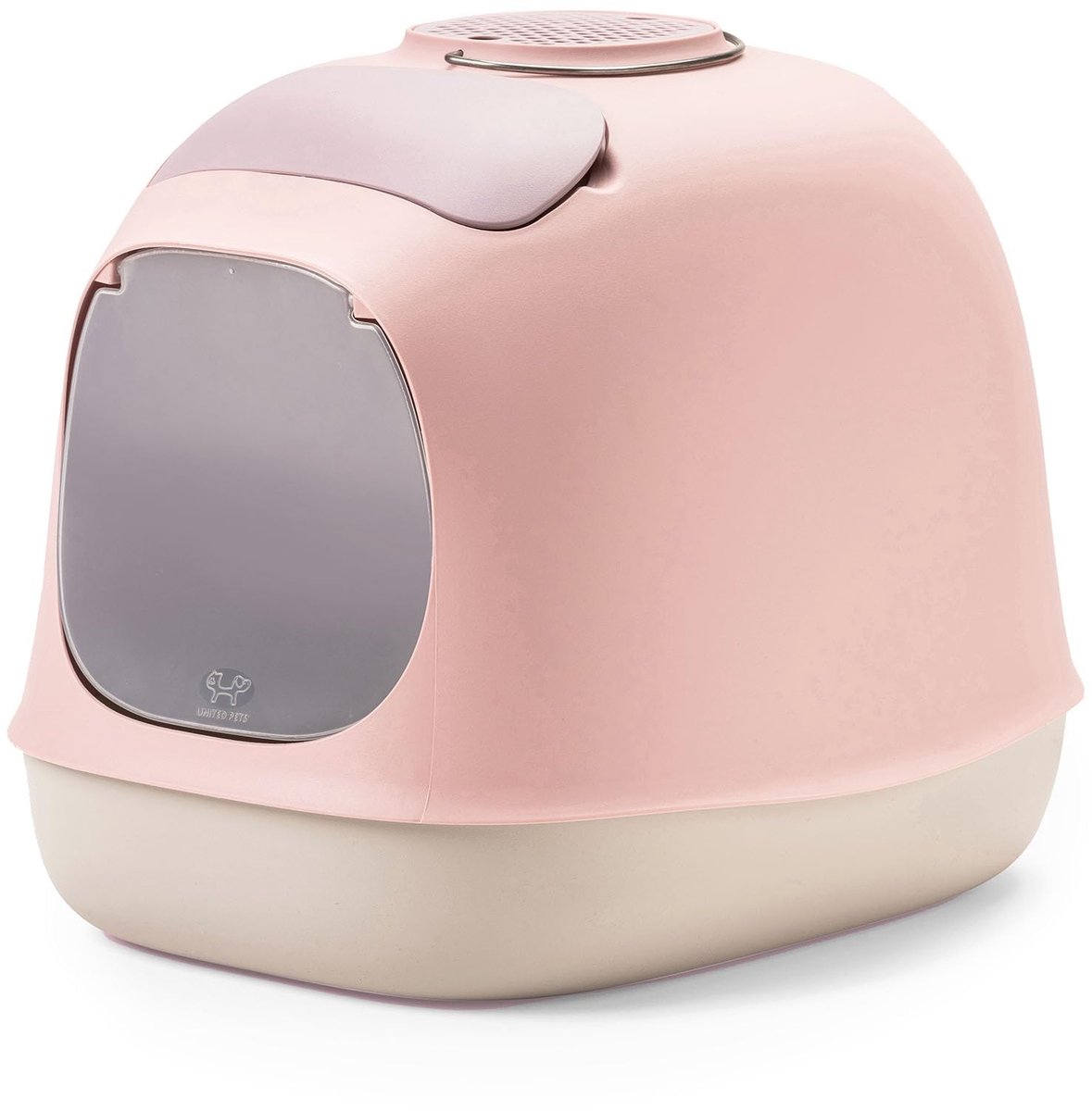 Famanu – Minù kattenbak met kap, design kattentoilet, gemaakt in Italië, met schep en filter, lichtgrijs/roze Famanu – Minù kattenbak met kap, design kattentoilet, gemaakt in Italië, met schep en filter, lichtgrijs/roze