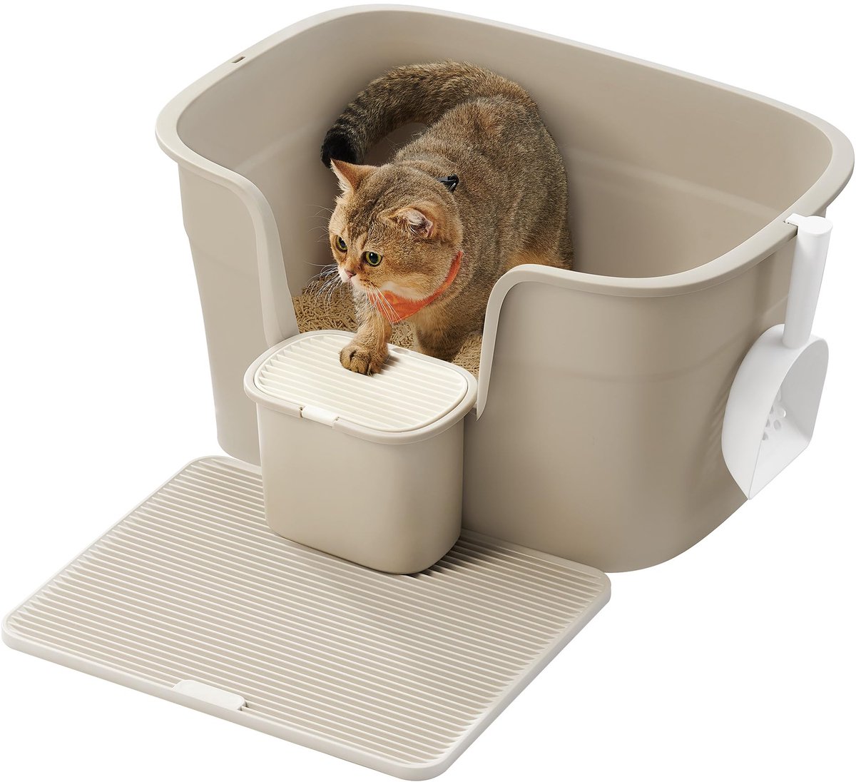 Famanu – Extra grote kattenbak met hoge zijkanten, inclusief schep, ideaal voor katten en eenvoudig te reinigen