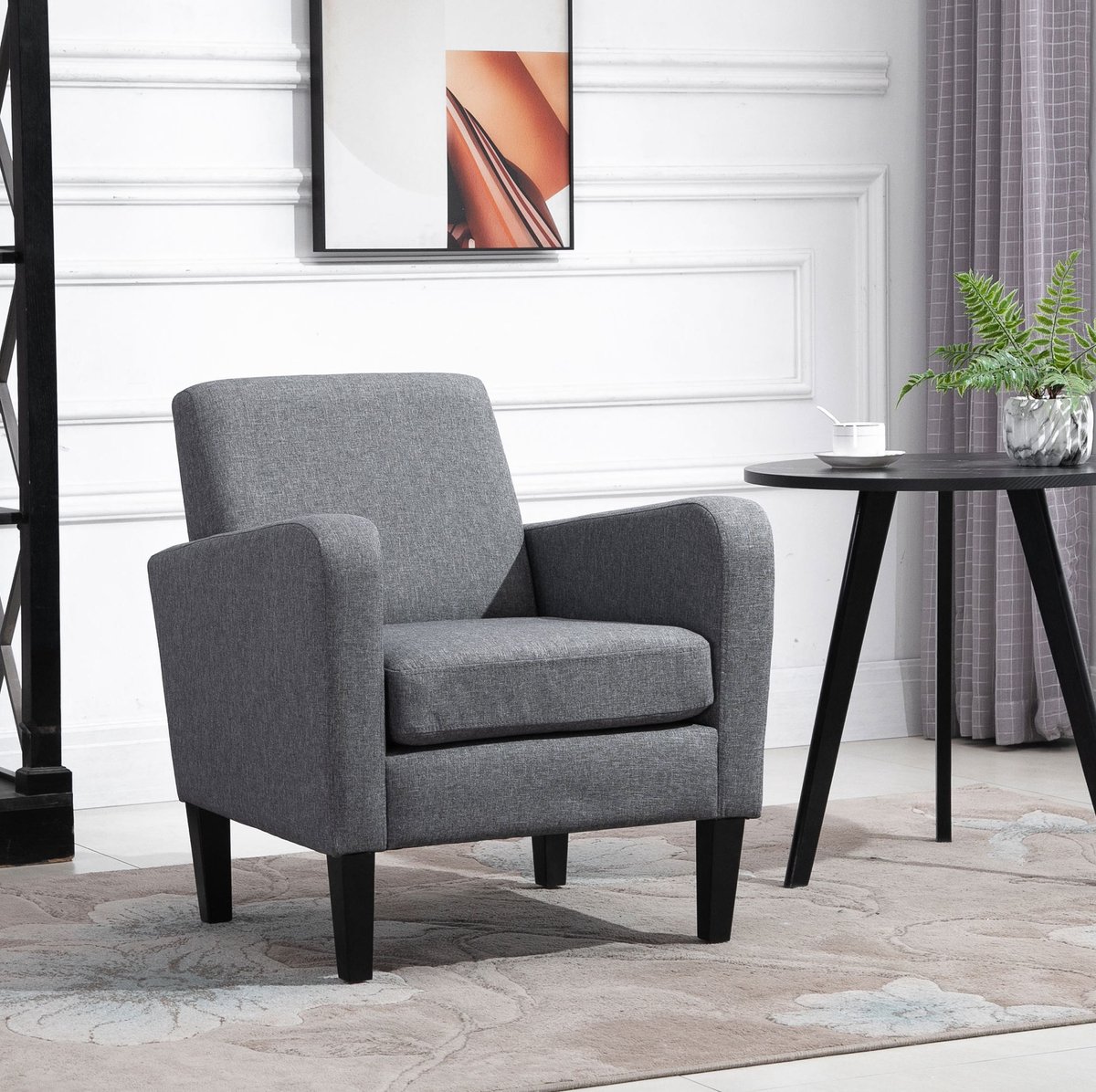 MODENUIT Fauteuil 66 x 72 x 74 cm - Relaxsessel Met Armleuningen En Polster - Voor Woonkamer - Stof - Hellgrau