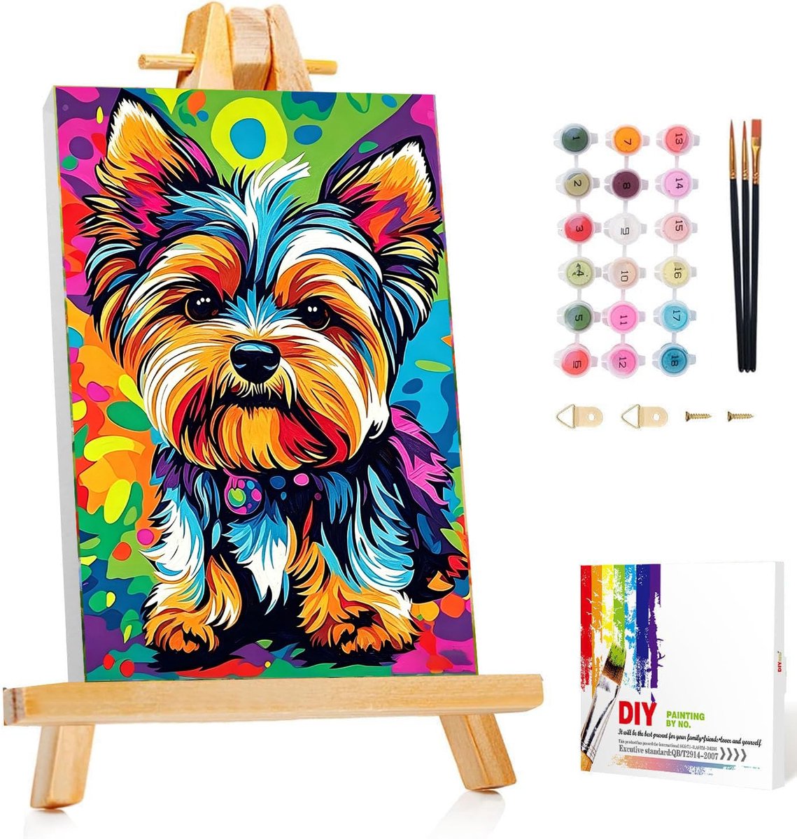 Hond schilderen op nummer kinderen vanaf 7 8 9 10 met frame ezel 20 x 30 cm - ShopVlot