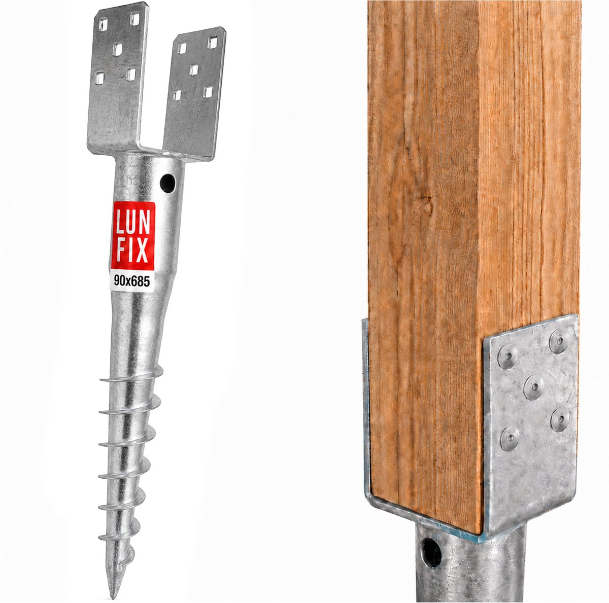 LUN FIX - Paalsteun U - 90x90 mm - grondanker voor inschroeven 685 mm - 1 stuk