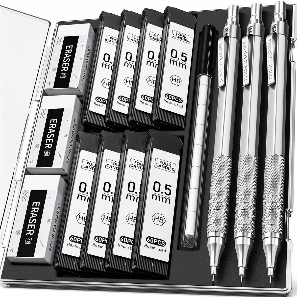 Vulpotloodset - Transparant - 0,5 mm - Metalen Vulpotlood met Etui - Voor Kunstenaars en Studenten