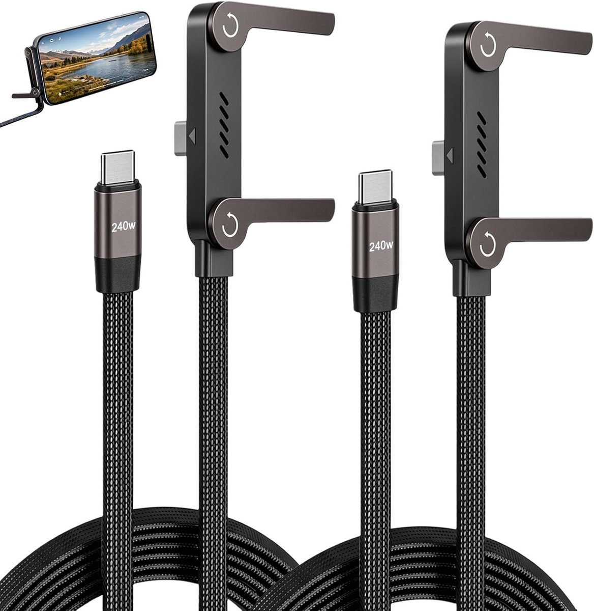 2 stuks 2-in-1 oplaadkabel 240 W USB-C met onzichtbare zijhouder - ShopVlot