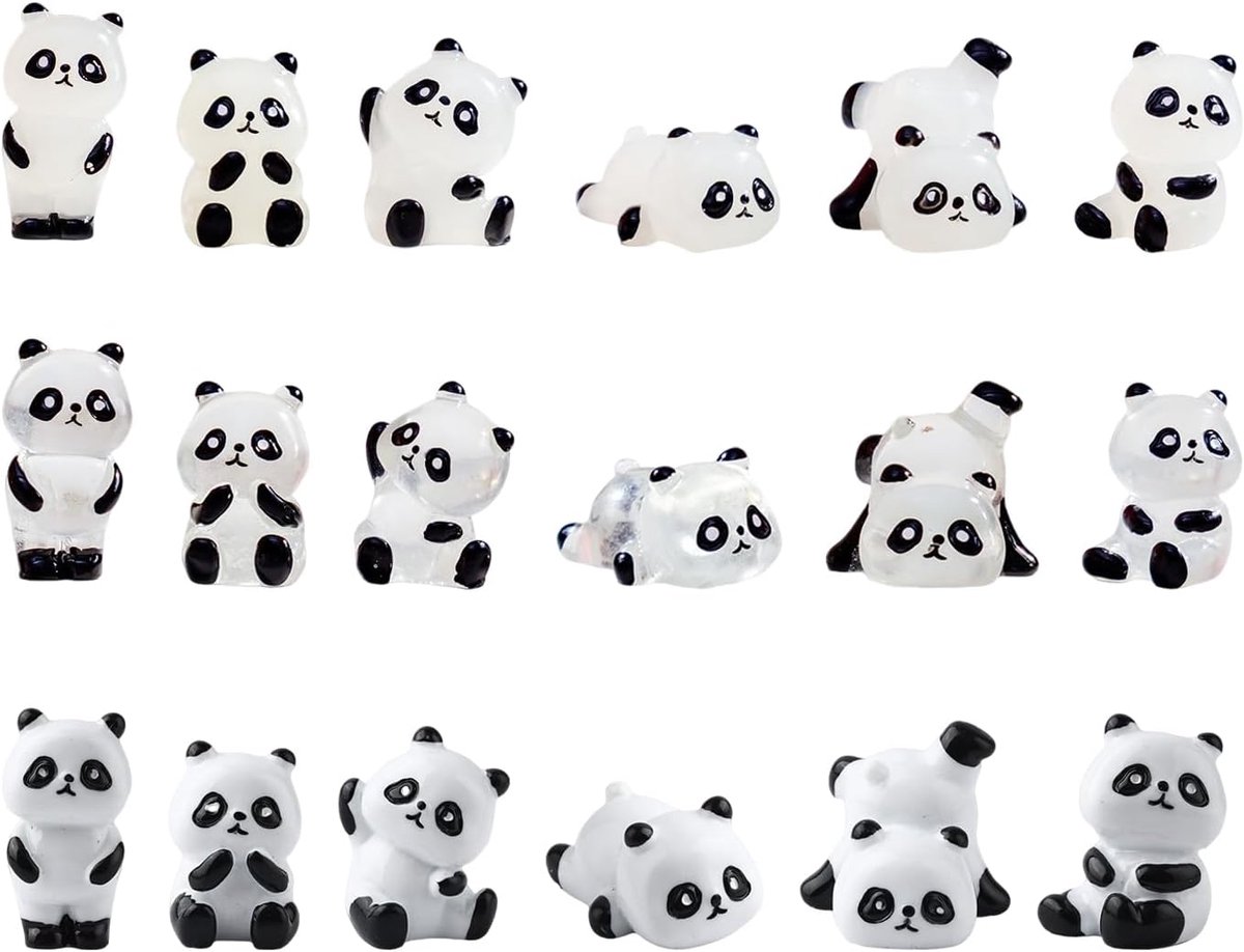 Panda ornamenten 18 stuks - lichtgevend - mini dieren van hars - sfeervolle decoratie voor thuis en kantoor - ShopVlot