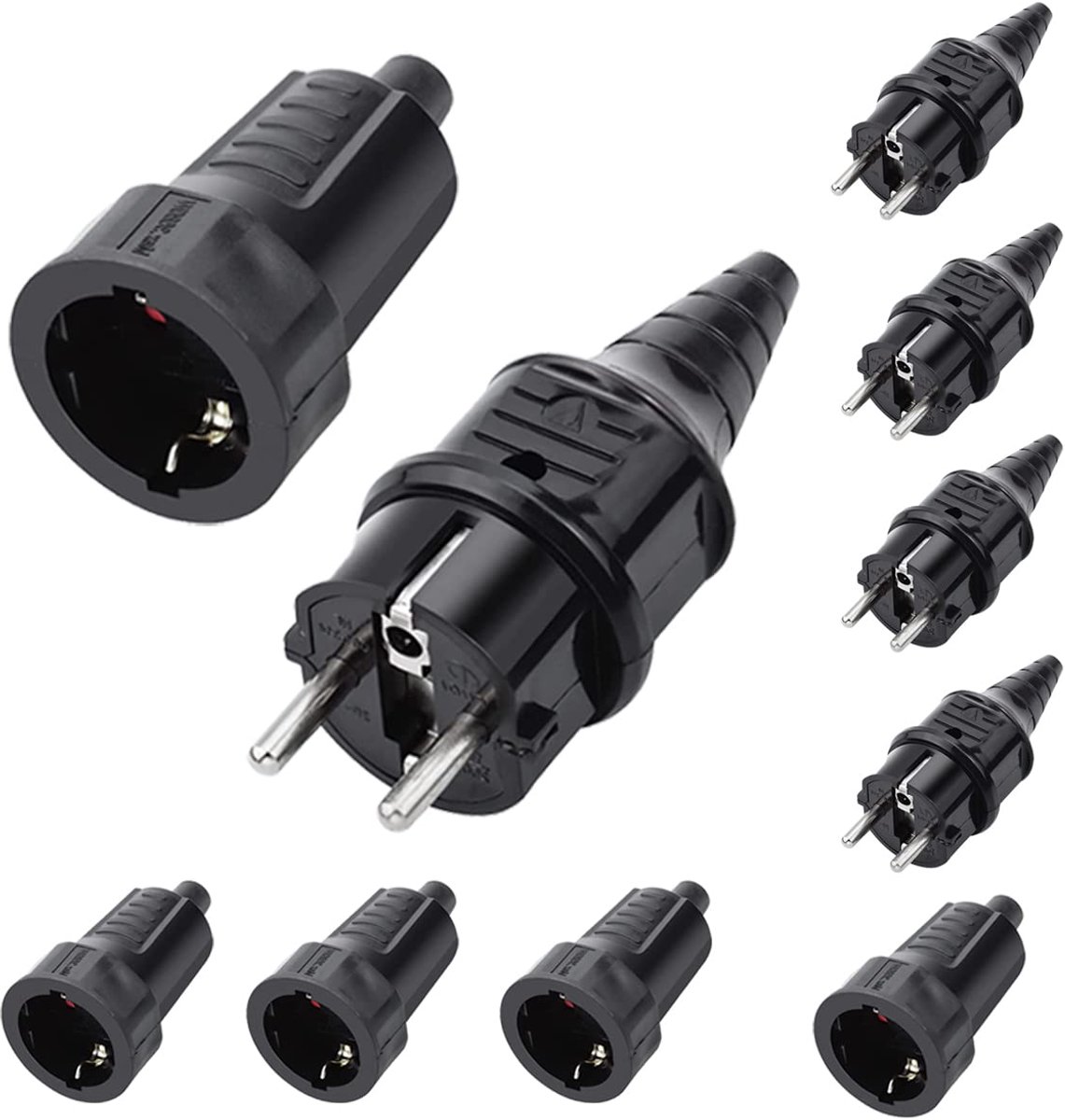 Schuko stekker koppeling set 10x - 250 V outdoor - rubber geaard - IP44 waterdicht - ShopVlot