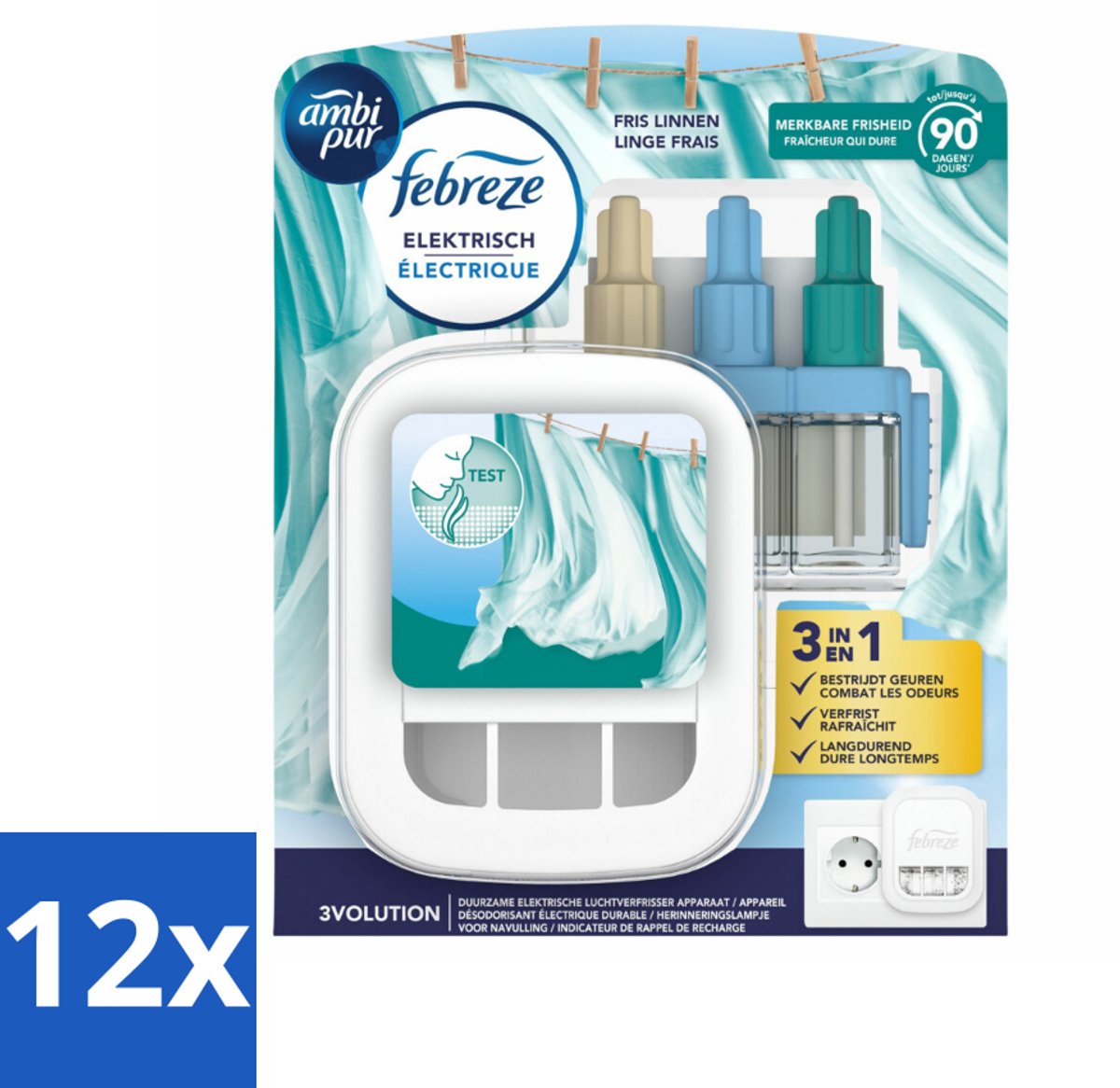 12 x Ambi Pur - 3Volution - Starterkit - Fresh Linnen - 20 ml - Luchtverfrissers - Geurdiffuser - Ambi Pur - 3Volution - Fresh Linnen