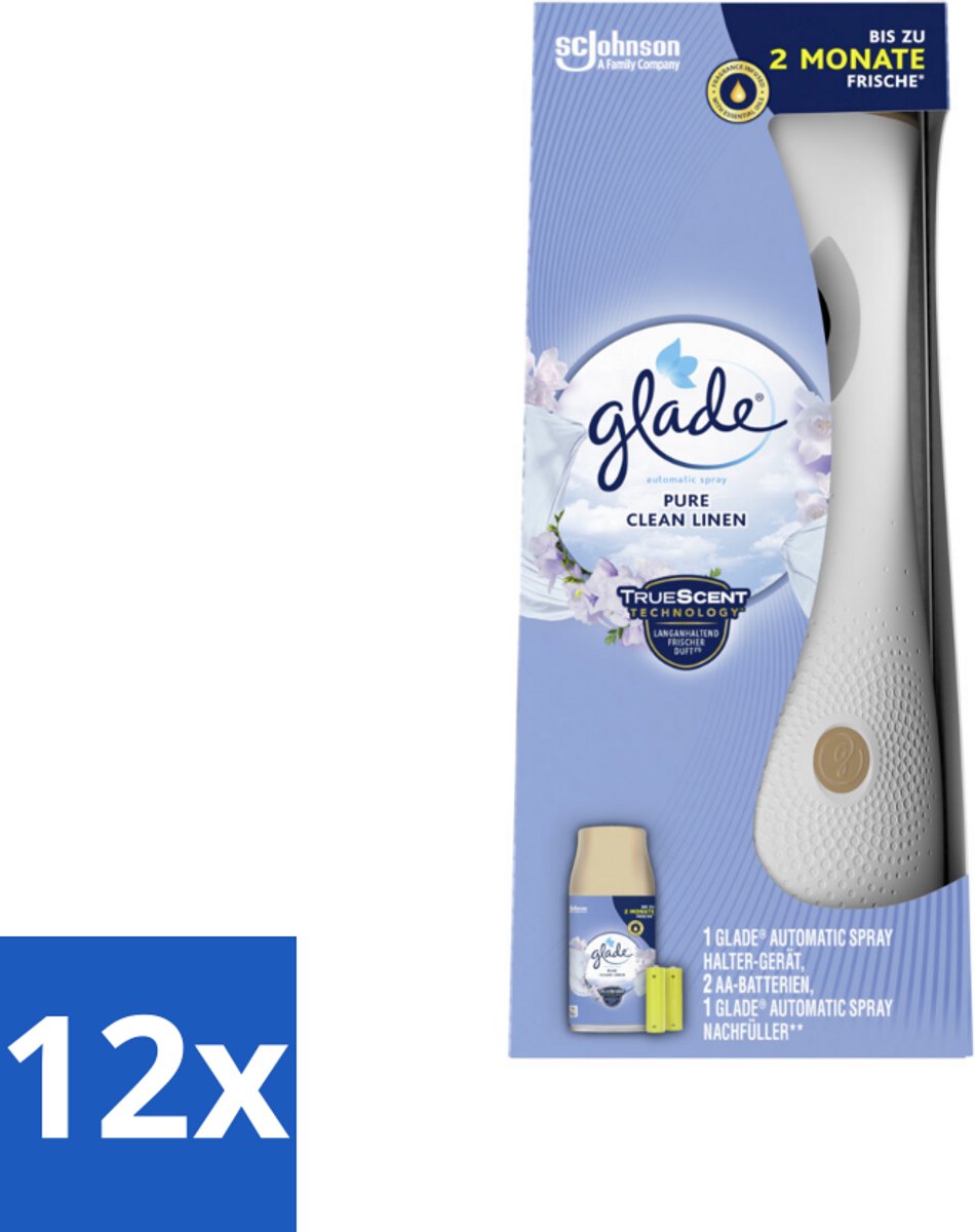12 x Glade - Startset Automatische Spray - Pure Clean Linen - 269 ml - Luchtverfrisser - Geur - Huisparfum - Glade - Pure Clean Linen