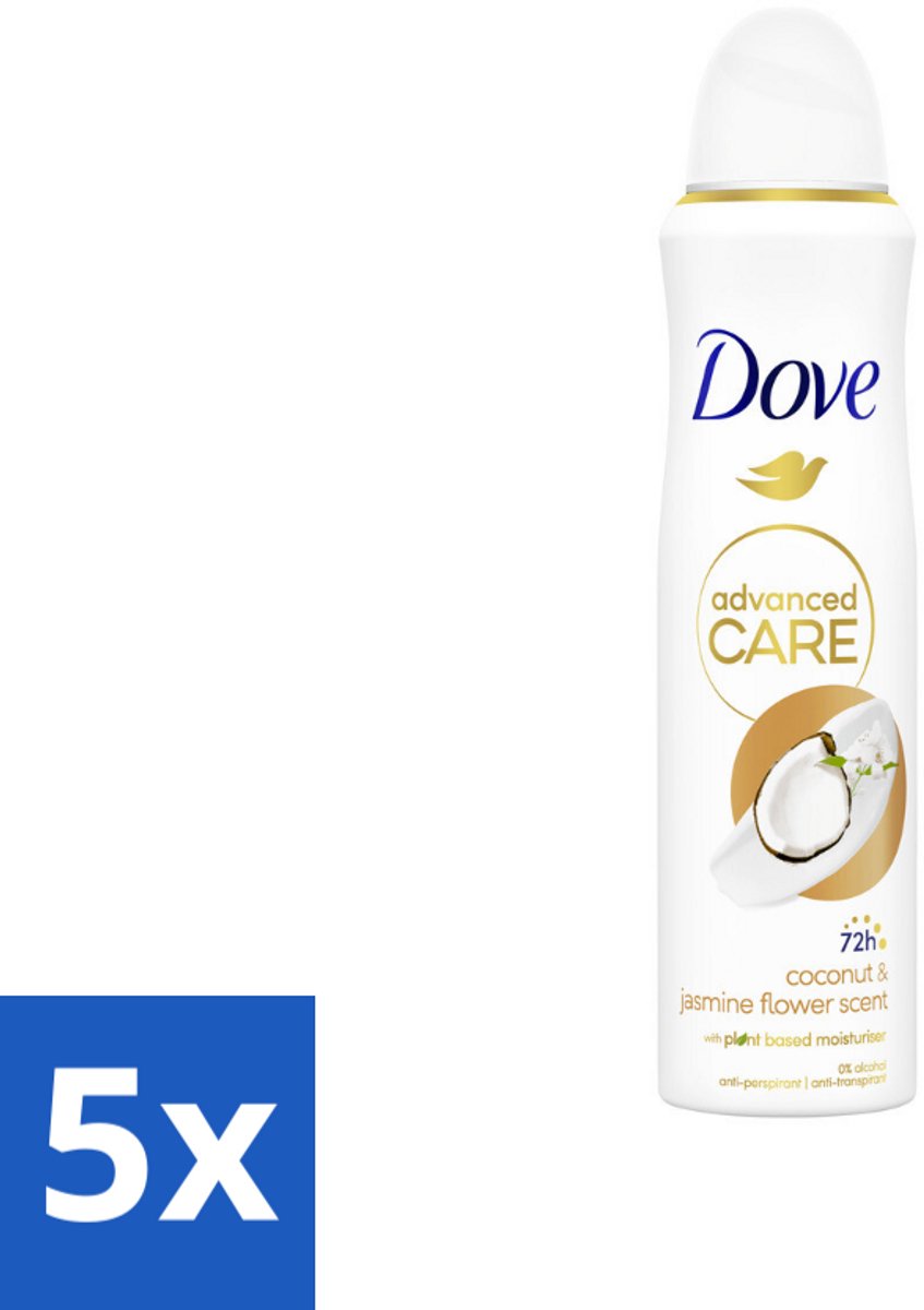 Dove Deodorant Spray - Advanced Care - Kokos & Jasmijnbloem - 150 ml - Bulkverpakking - 5 stuks