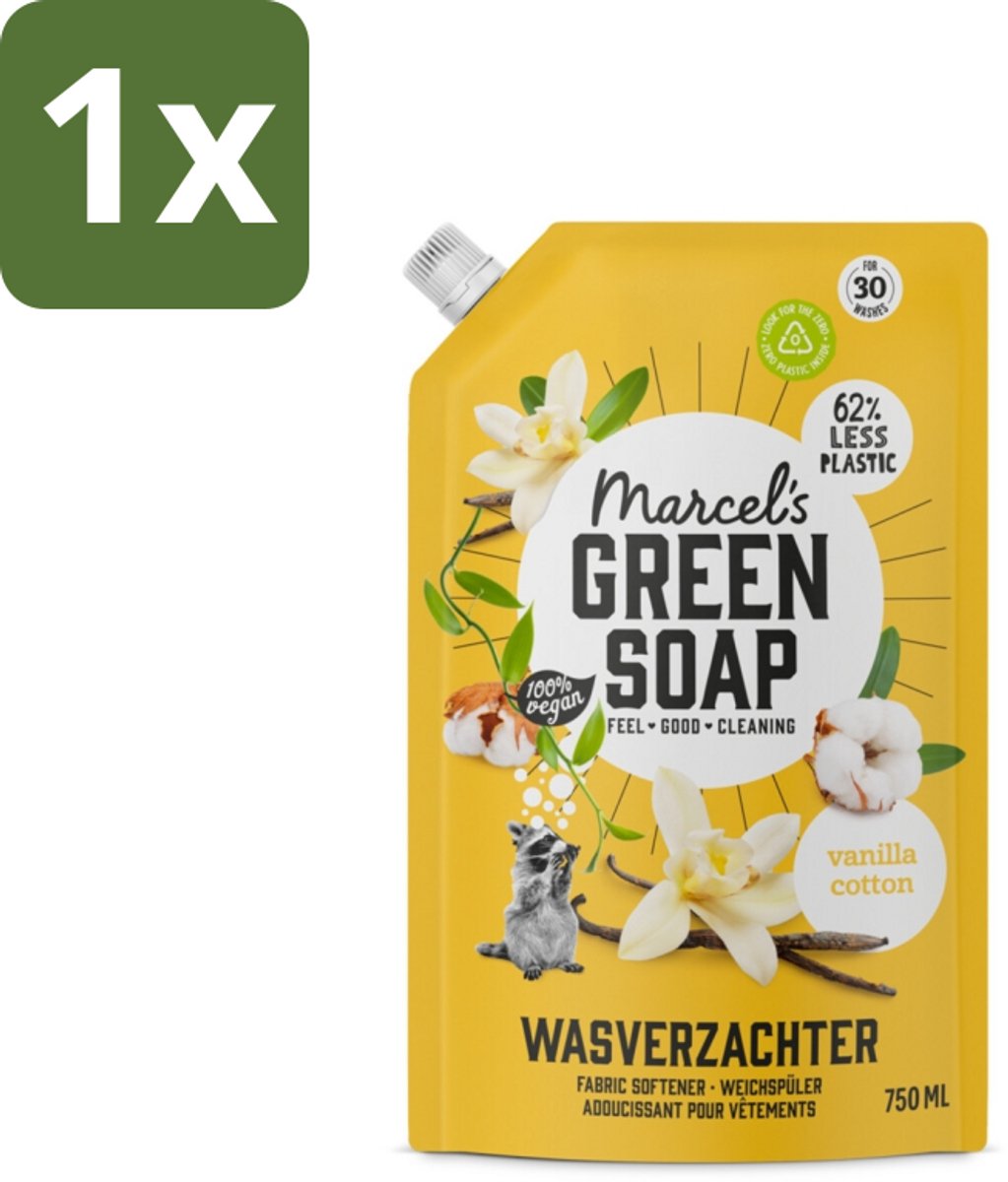 1 x Marcel's Green Soap - Wasverzachter - Navulling - Katoen & Vanille - Zachte frisheid- 30 Wasbeurten - 750 ml - Wasverzachter - Wasverzachter Navulling - Wasverzachter Katoen - Wasverzachter Vanille - Wasverzachter Milieuvriendelijk