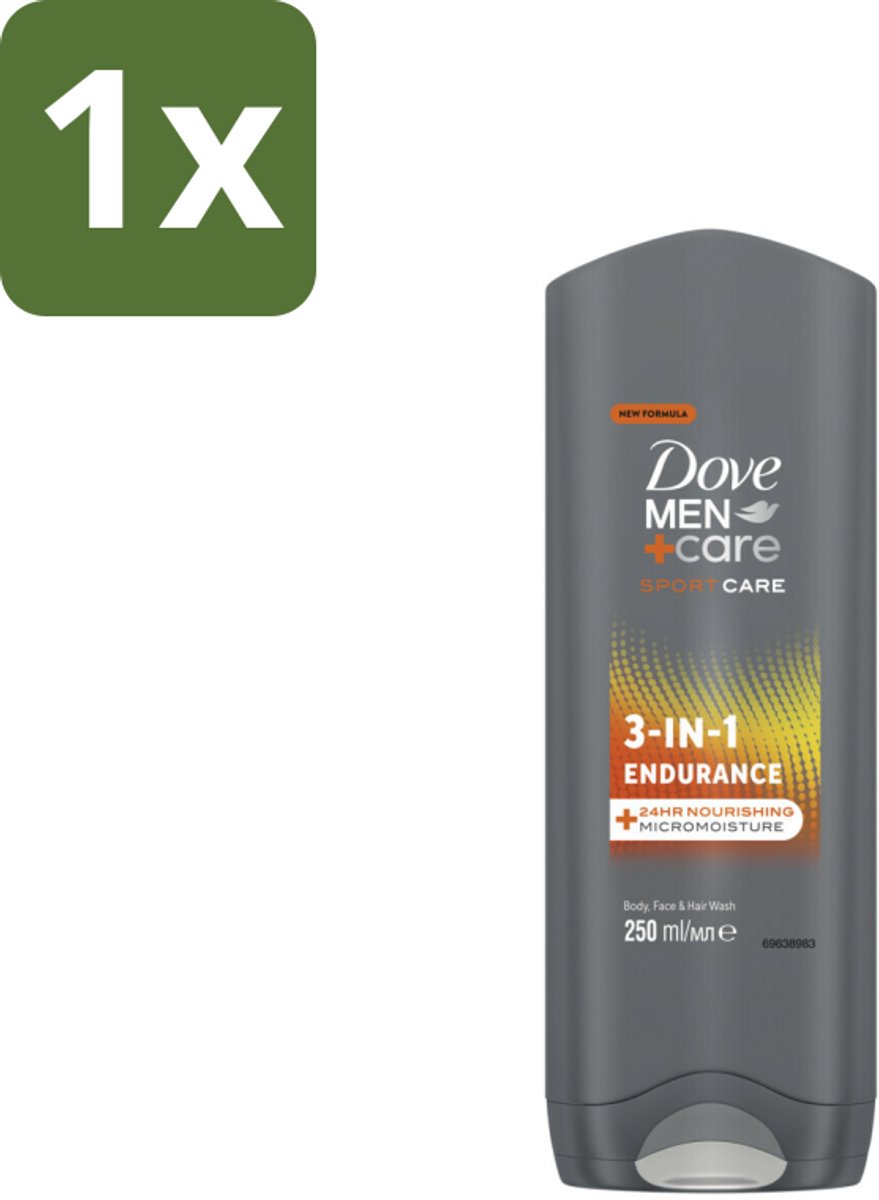 1 x Dove Men+Care 3-in-1 Douchegel - Sport - 250 ml - Sport Verzorging - Actieve Man - 3-in-1 Douchegel - Lichaam Verzorging - Gezicht Verzorging